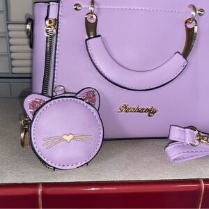 Lavender Shoulder Bag with Cat Coin Purse